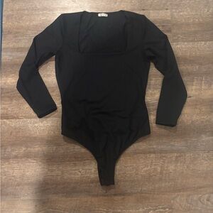 Free People Black Long Sleeve Bodysuit